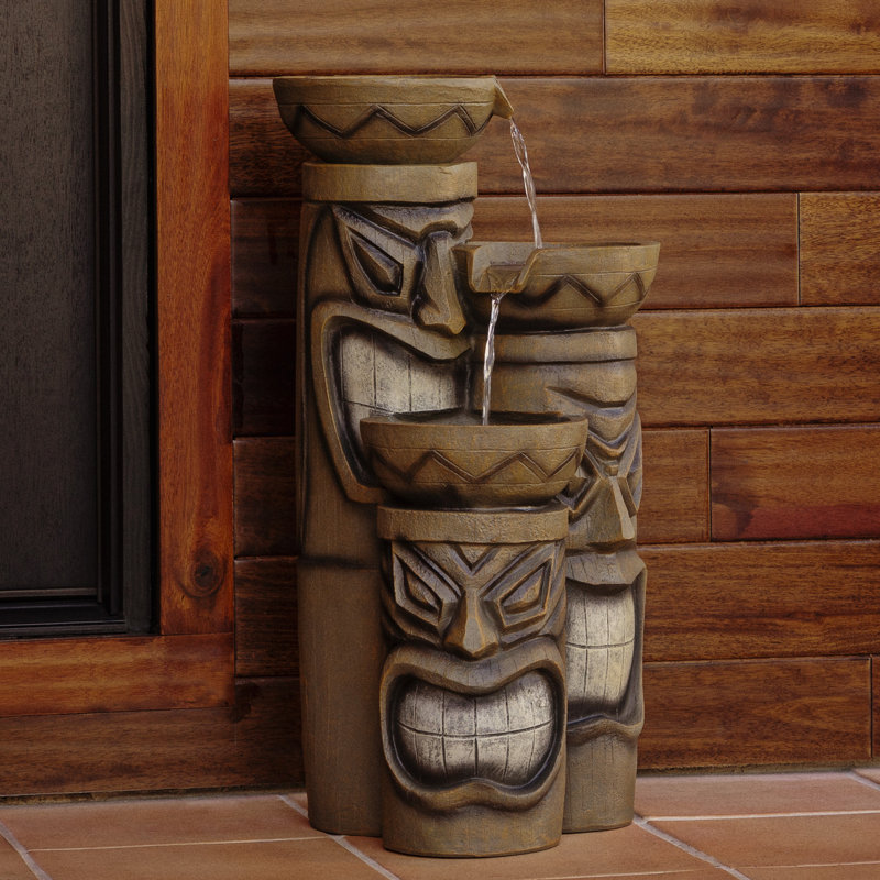 Bay Isle Home Resin Outdoor 3Tier Tiki Head Water Fountain with Light